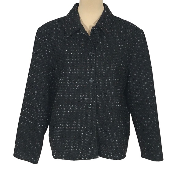 Briggs New York Jackets & Blazers - Briggs New York Black Speckled Tweed Padded Shoulder Blazer, Petite Large